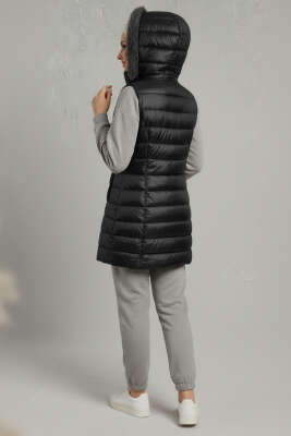 Kapüşonlu Fermuarlı Şişme Yelek Siyah - Yelek