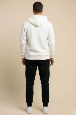 Kapüşonlu Fermuarlı Sweatshirt Ekru - Erkek Sweatshirt