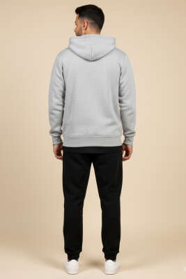 Kapüşonlu Fermuarlı Sweatshirt Gri - Erkek Sweatshirt