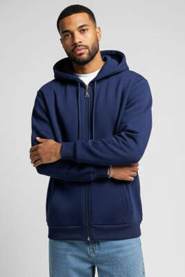 Kapüşonlu Fermuarlı Sweatshirt Lacivert - WOLEE