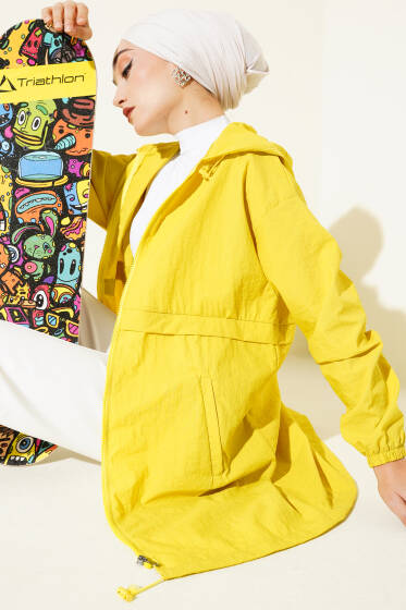 Kapüşonlu Fermuarlı Yağmurluk Yağ Yeşil - Kap