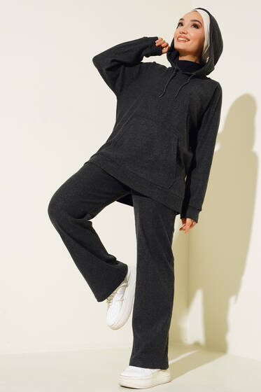 Kapüşonlu Fitilli İkili Takım Antrasit - İkili Takım