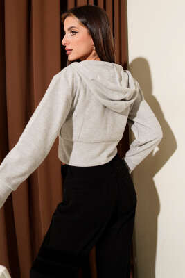 Kapüşonlu Fitilli Kısa Hırka Gri - Günün Seçilenleri