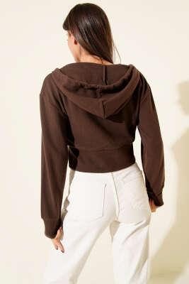 Kapüşonlu Fitilli Kısa Hırka Kahve - Kadın Giyim Modelleri
