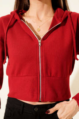 Kapüşonlu Fitilli Kısa Hırka Kırmızı - Günün Seçilenleri