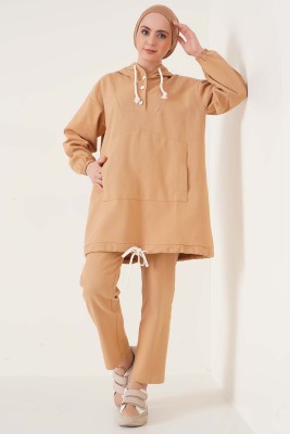 Kapüşonlu Gabardin İkili Takım Camel 