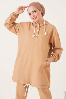 Kapüşonlu Gabardin İkili Takım Camel - İKİLİ TAKIM