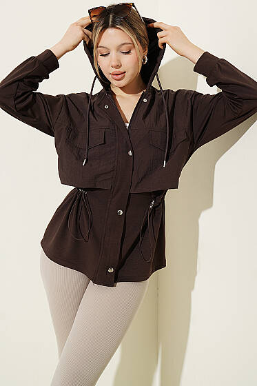 Kapüşonlu Garni Detaylı Ceket Kahve - Kadın Giyim Modelleri