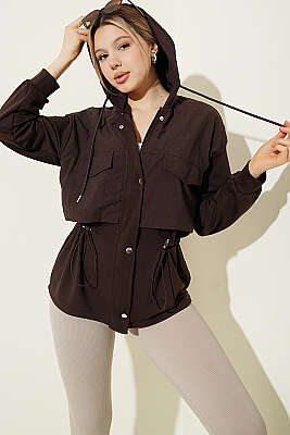 Kapüşonlu Garni Detaylı Ceket Kahve - Kadın Giyim Modelleri