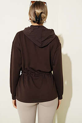 Kapüşonlu Garni Detaylı Ceket Kahve - Kadın Giyim Modelleri