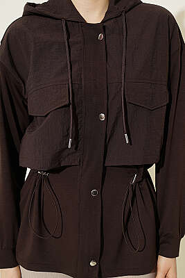 Kapüşonlu Garni Detaylı Ceket Kahve - Kadın Giyim Modelleri