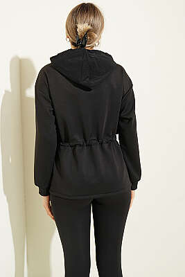 Kapüşonlu Garni Detaylı Ceket Siyah - Kadın Giyim Modelleri