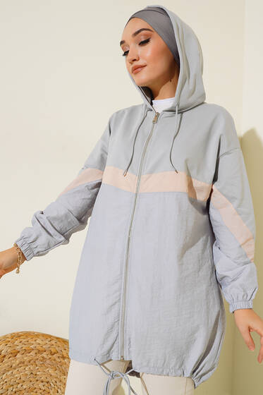 Kapüşonlu Garnili Hırka Çağla Yeşili - Hırka