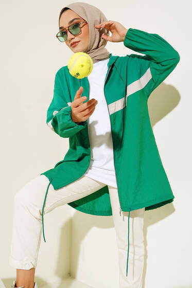 Kapüşonlu Garnili Hırka Yeşil - Hırka