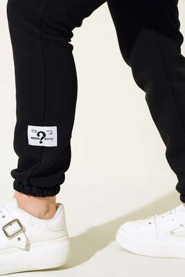 Kapüşonlu Garnili Üç İplik Takım Siyah - İKİLİ TAKIM