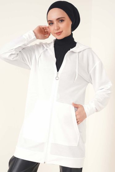 Kapüşonlu Hırka Beyaz - Hırka