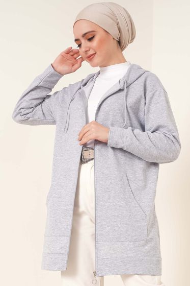 Kapüşonlu Hırka Gri - Hırka