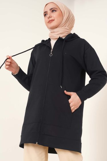 Kapüşonlu Hırka Siyah - Hırka