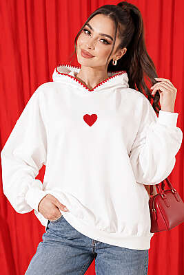 Kapüşonlu Kalp Nakışlı Sweatshirt Ekru - EPİCA