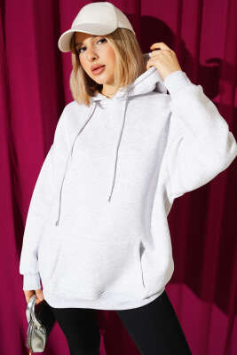 Kapüşonlu Kanguru Cepli Sweatshirt Gri 