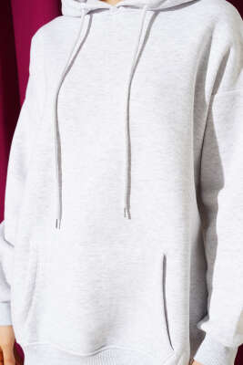 Kapüşonlu Kanguru Cepli Sweatshirt Gri - Kadın Giyim Modelleri