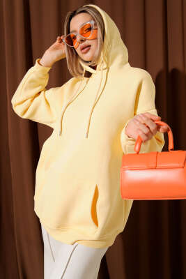 Kapüşonlu Kanguru Cepli Sweatshirt Lime 