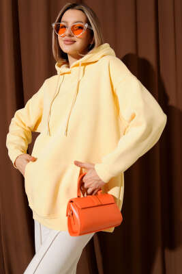 Kapüşonlu Kanguru Cepli Sweatshirt Lime - Kadın Giyim Modelleri