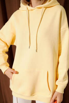 Kapüşonlu Kanguru Cepli Sweatshirt Lime - Kadın Giyim Modelleri