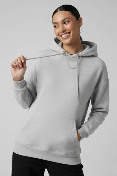 Kapüşonlu Kanguru Cepli Sweatshirt Melanj Gri - Kadın Giyim Modelleri