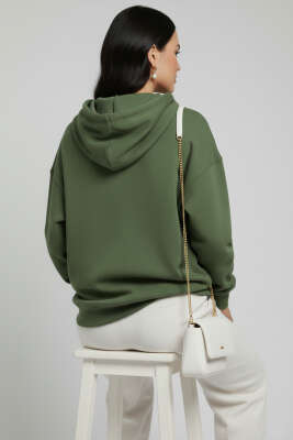 Kapüşonlu Kanguru Cepli Sweatshirt Yeşil - Kadın Giyim Modelleri