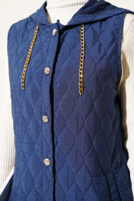 Kapuşonlu Kapitone Kısa Yelek Lacivert - 700-1000 TL Ürünler