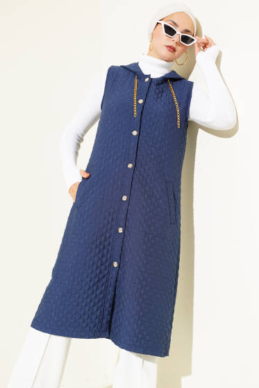 Kapüşonlu Kapitone Yelek Lacivert - Yelek