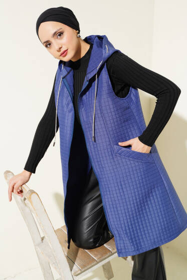 	 Kapüşonlu Kapitone Yelek Lacivert - Yelek