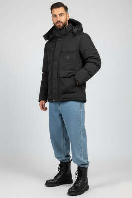 Kapüşonlu Kaz Tüyü Erkek Mont Siyah - Erkek Mont