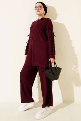Kapüşonlu Kurdele Detaylı Loyşa İkili Takım Bordo - İkili Takım