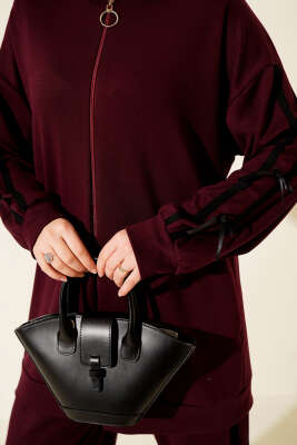 Kapüşonlu Kurdele Detaylı Loyşa İkili Takım Bordo - İkili Takım