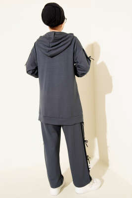 Kapüşonlu Kurdele Detaylı Loyşa İkili Takım Füme - İkili Takım