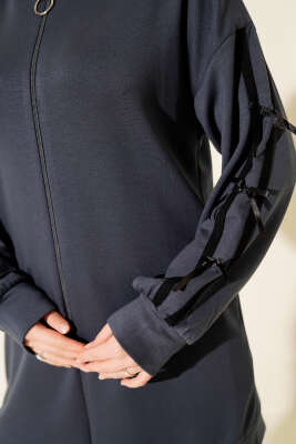 Kapüşonlu Kurdele Detaylı Loyşa İkili Takım Füme - İkili Takım