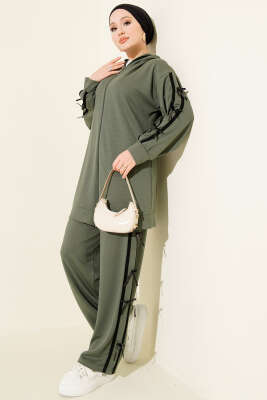 Kapüşonlu Kurdele Detaylı Loyşa İkili Takım Haki - NESSİA
