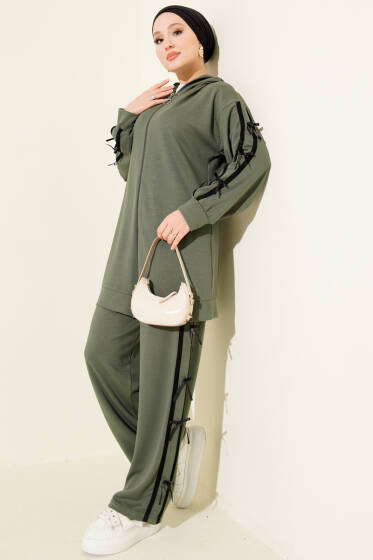 Kapüşonlu Kurdele Detaylı Loyşa İkili Takım Haki - İkili Takım