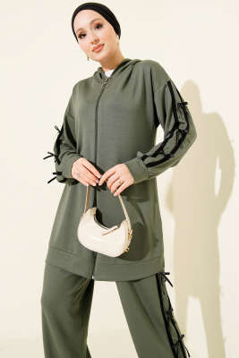 Kapüşonlu Kurdele Detaylı Loyşa İkili Takım Haki - İkili Takım