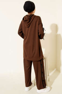 Kapüşonlu Kurdele Detaylı Loyşa İkili Takım Kahve - İkili Takım