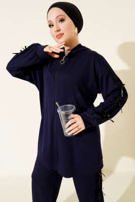 Kapüşonlu Kurdele Detaylı Loyşa İkili Takım Lacivert - İkili Takım