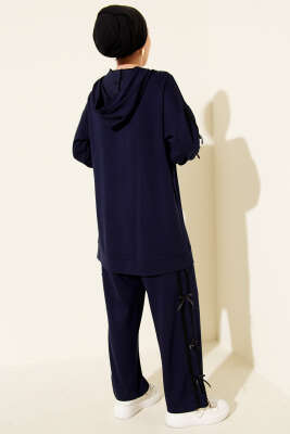 Kapüşonlu Kurdele Detaylı Loyşa İkili Takım Lacivert - İkili Takım