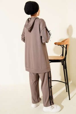 Kapüşonlu Kurdele Detaylı Loyşa İkili Takım Vizon - İkili Takım