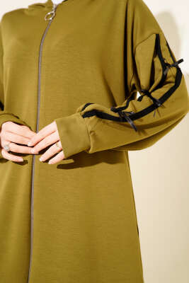 Kapüşonlu Kurdele Detaylı Loyşa İkili Takım Yağ Yeşili - İkili Takım