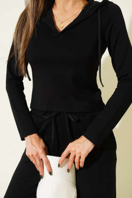 Kapüşonlu Loyşa İkili Takım Siyah - Kadın Giyim Modelleri