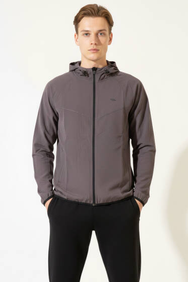 Kapüşonlu Micro Erkek Eşofman Üst Haki - Erkek Hırka