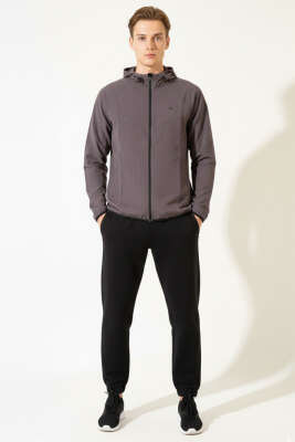 Kapüşonlu Micro Erkek Eşofman Üst Haki - Erkek Hırka