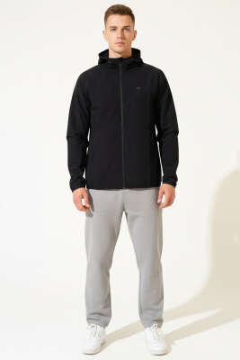 Kapüşonlu Micro Erkek Eşofman Üst Siyah - Erkek Hırka